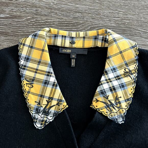 Maje Yellow Tartan Trompe L’Oeil Sweater Dress 6 Mini Plaid Grunge Collared EUC - Picture 8 of 16